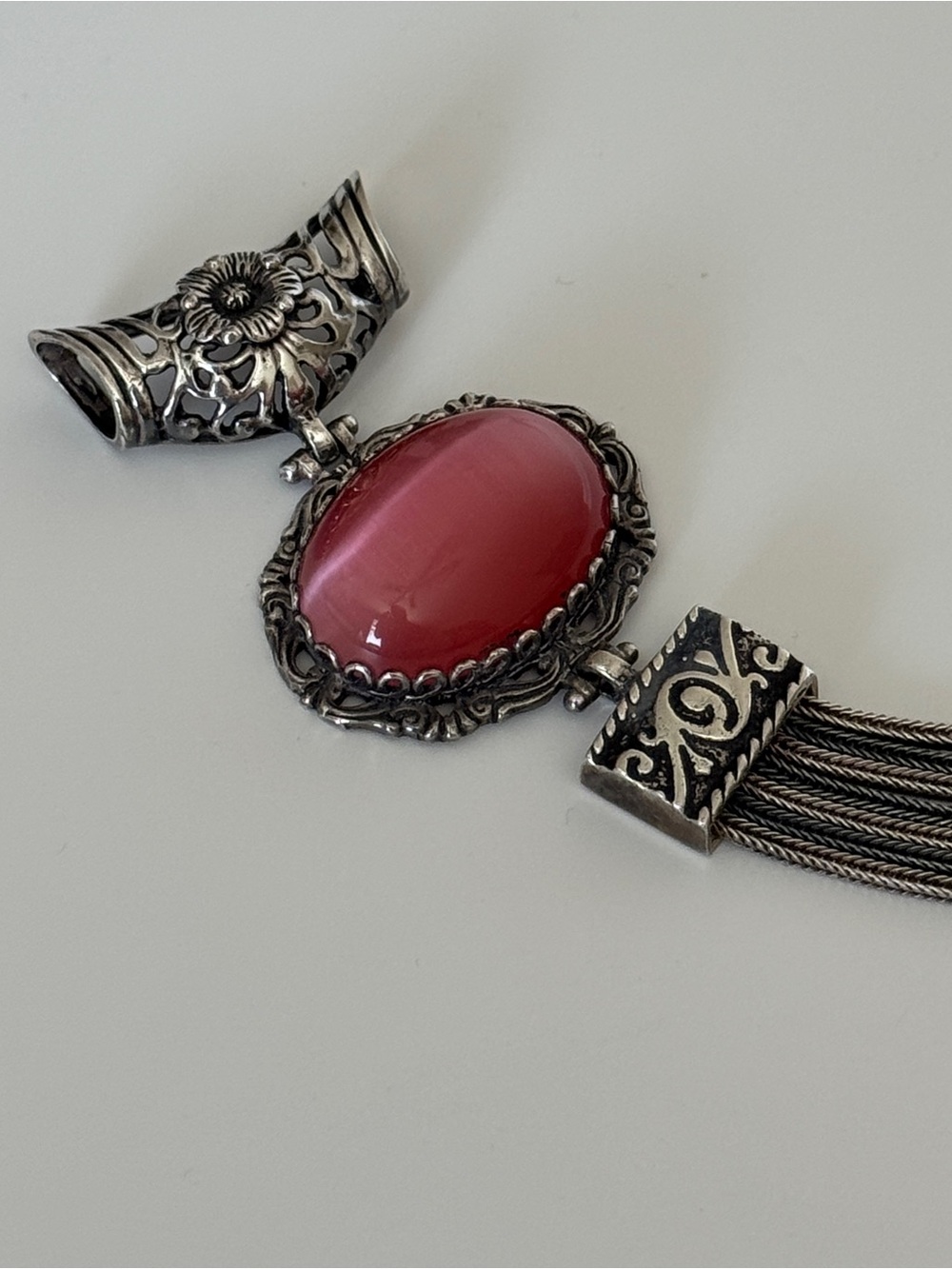 Vintage Silver Pendant with Pink Gem